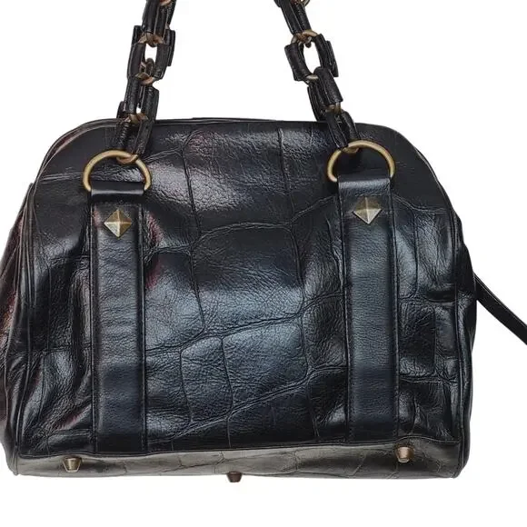 Vintage Betsy Johnson Chains Studs Croc Print Leather Multi-Sectional Punk Bag - Picture 7 of 16